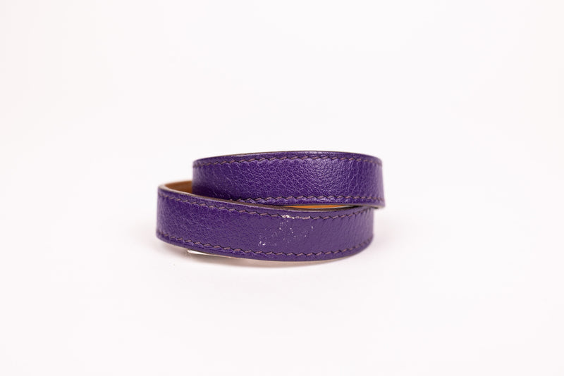 Hermes Purple Leather Kelly Double Tour Bracelet SHW