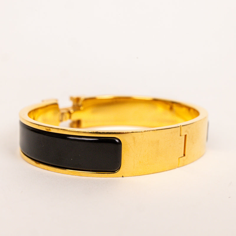 Hermes Black Enamel Clic Clac H Bracelet GHW