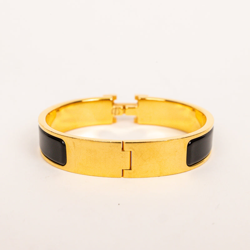 Hermes Black Enamel Clic Clac H Bracelet GHW