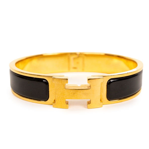 Hermes Black Enamel Clic Clac H Bracelet GHW