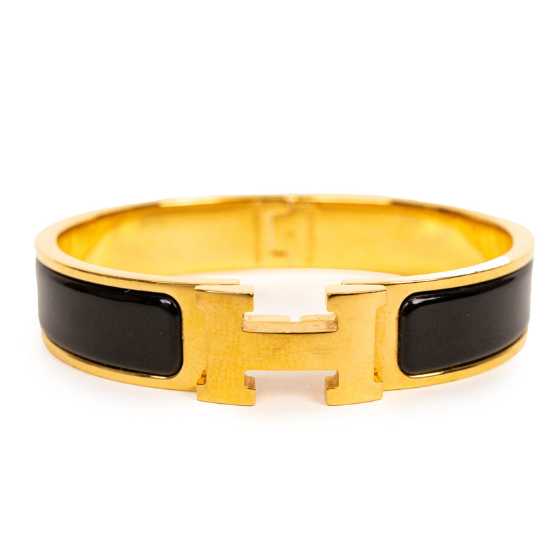 Hermes Black Enamel Clic Clac H Bracelet GHW