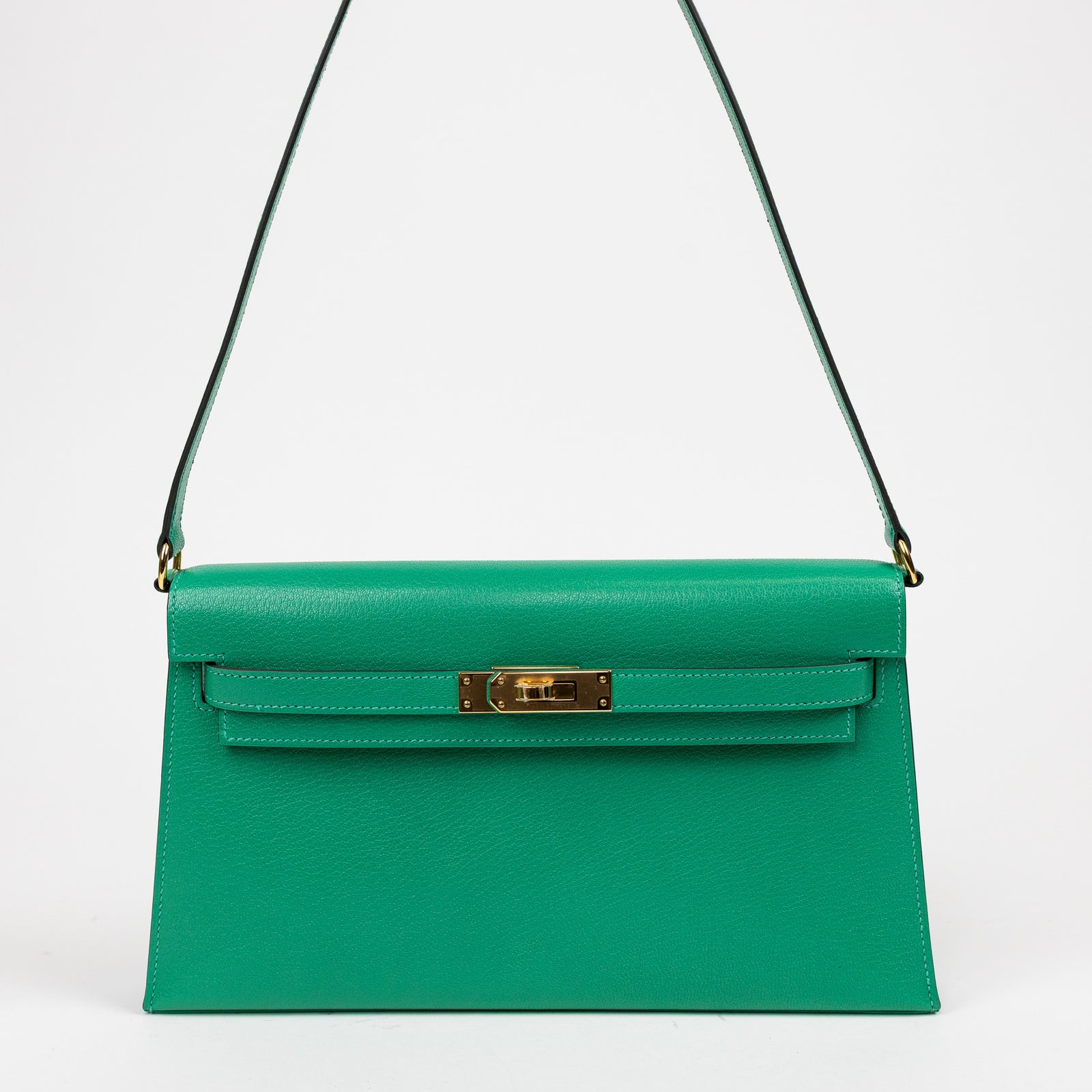 Hermes Bamboo Green Chevre Leather Kelly Elan Shoulder Bag GHW