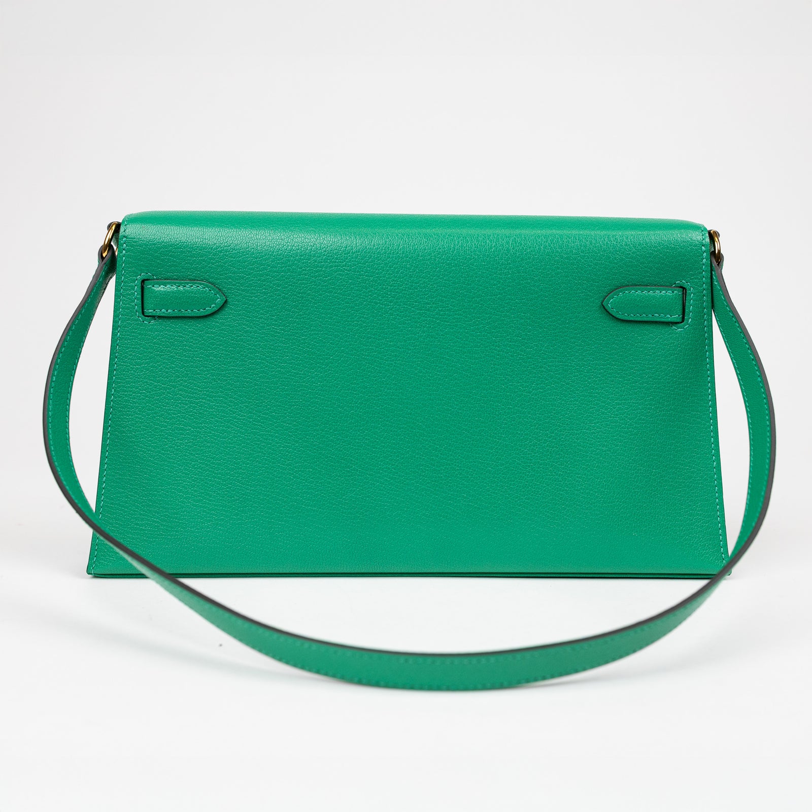 Hermes Bamboo Green Chevre Leather Kelly Elan Shoulder Bag Gold