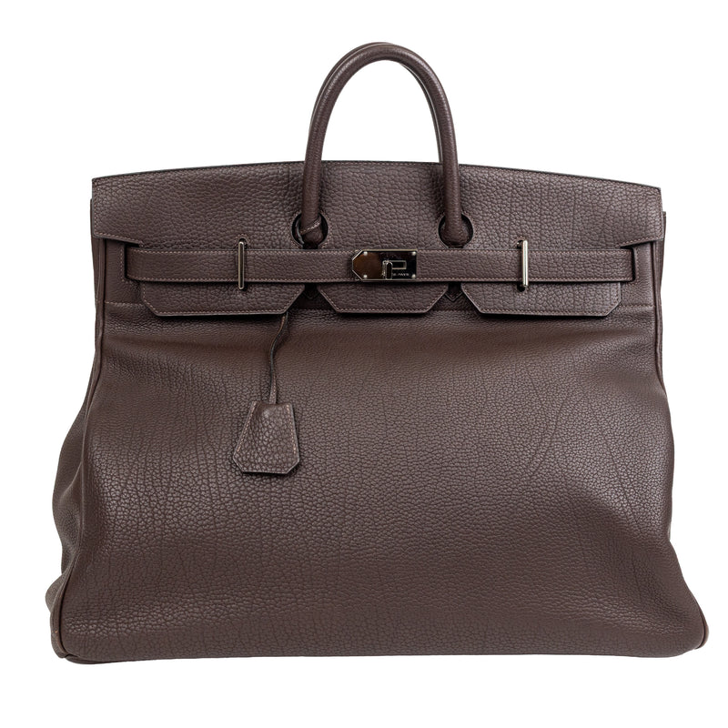 Hermes Brown Clemence Leather Haut à Courroies HAC 50 cm SHW