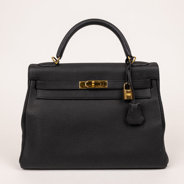 Hermes Black Noir Togo Leather Kelly 32cm Handbag