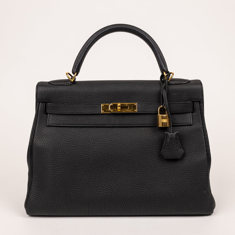 Hermes Black Noir Togo Leather Kelly 32cm Handbag