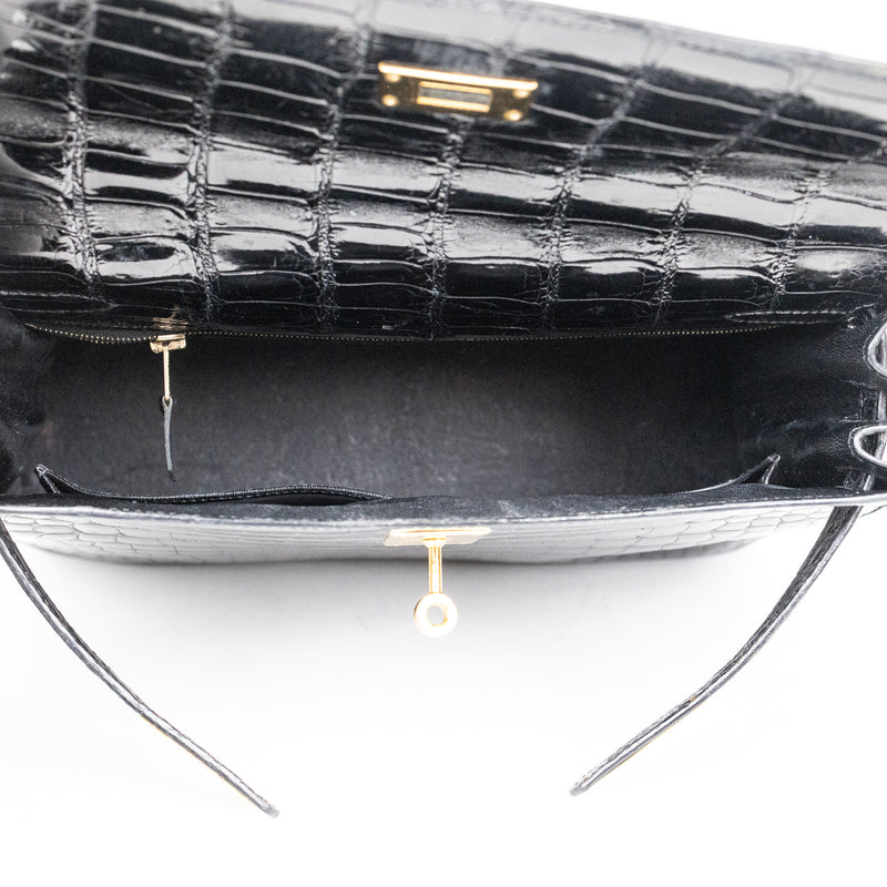 Hermès Black Crocodile Kelly 32cm GHW