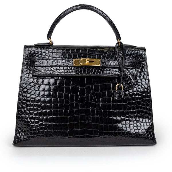 Hermès Black Crocodile Kelly 32cm GHW