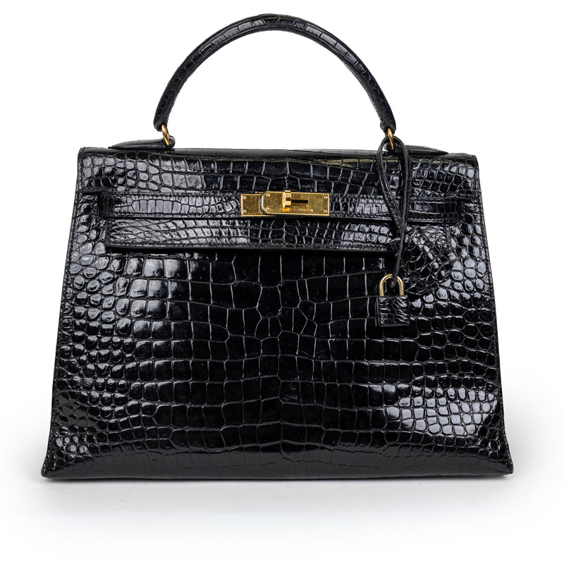 Hermès Black Crocodile Kelly 32cm GHW