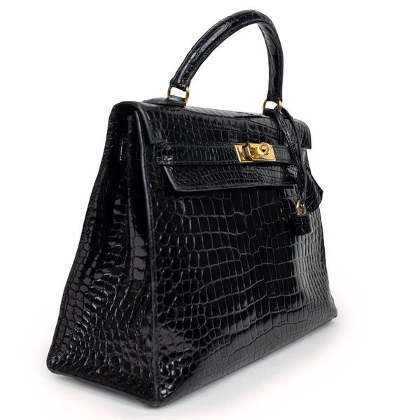 Hermès Black Crocodile Kelly 32cm GHW