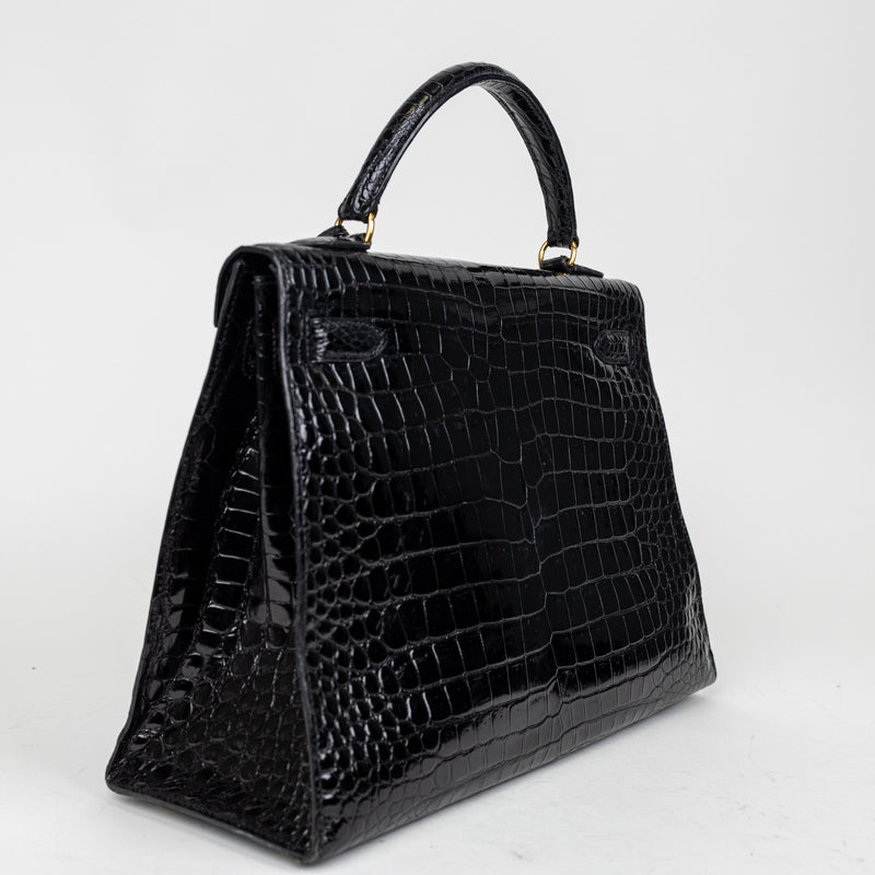 Hermès Black Crocodile Kelly 32cm GHW