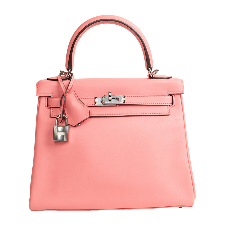 Hermes Pink Rose Azalee Swift Leather Kelly 25 cm Palladium Hardware