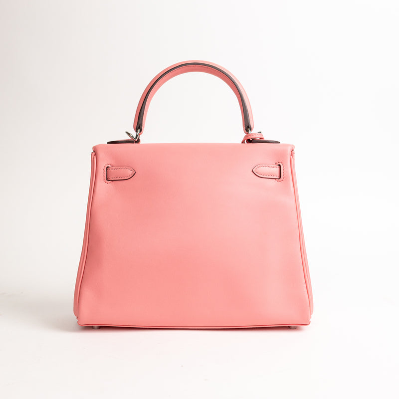 Hermes Pink Rose Azalee Swift Leather Kelly 25 cm Palladium Hardware