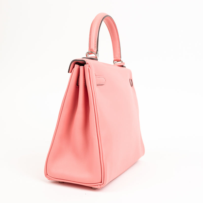 Hermes Pink Rose Azalee Swift Leather Kelly 25 cm Palladium Hardware