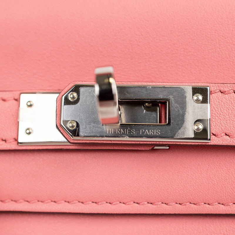 Hermes Pink Rose Azalee Swift Leather Kelly 25 cm Palladium Hardware