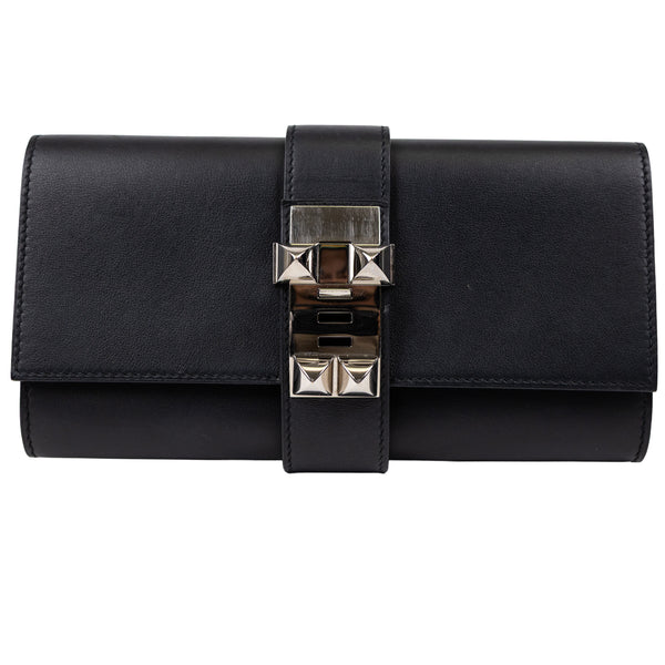 Hermès Médor 23 Clutch in Black Leather with Palladium Hardware