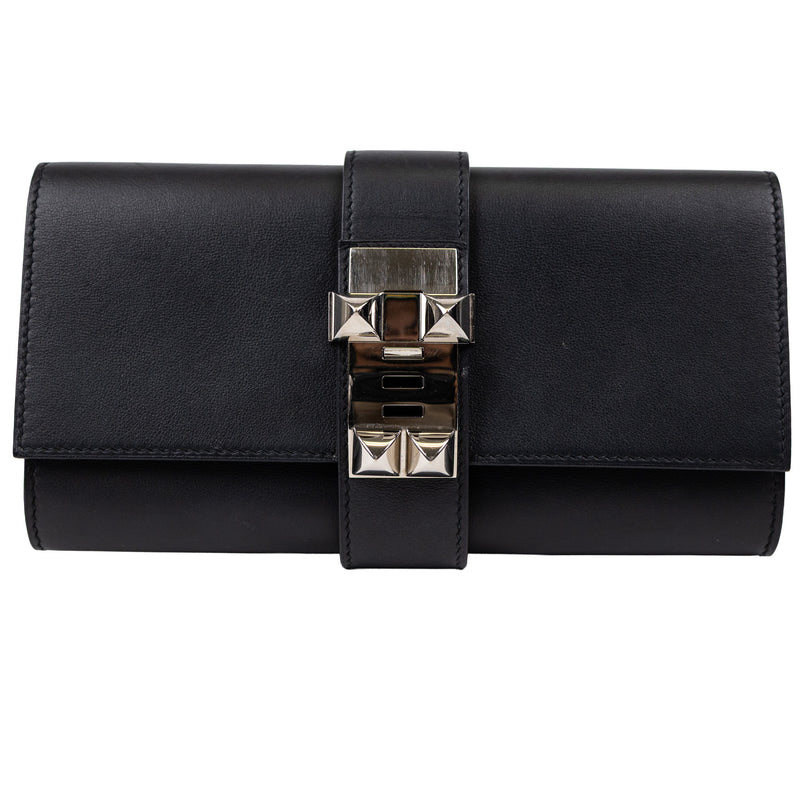 Hermès Médor 23 Clutch in Black Leather with Palladium Hardware