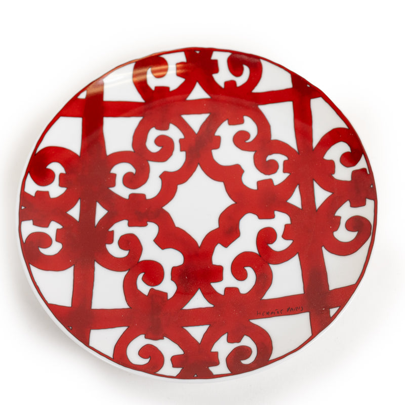 Hermes White and Red Balcon du Guadalquivir Dinner Plate