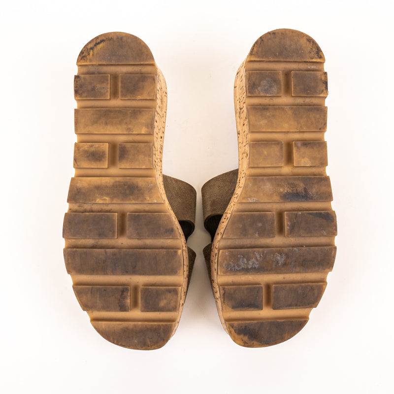 Hermes Green Suede Cork Eze Wedge Sandals Size 36