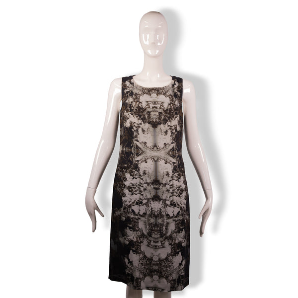 Hugo Boss Gray Green Tan Black Printed Dress Size 6