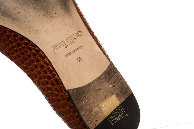 Jimmy Choo Brown Crocodile Embossed Leather Flats Size 41