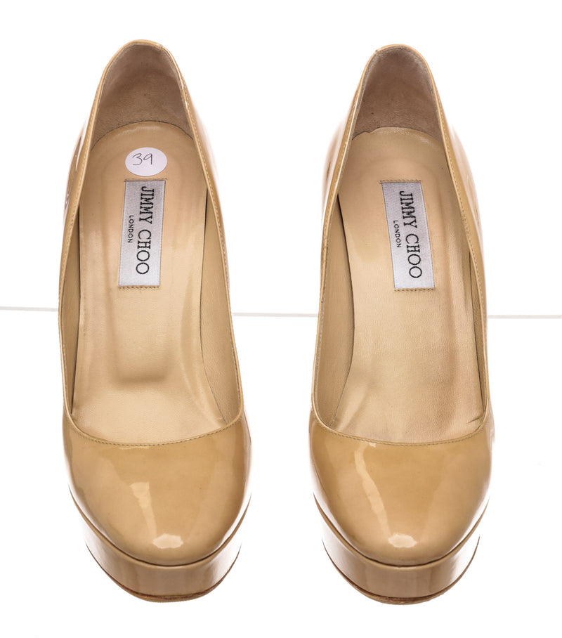 Jimmy Choo Beige Patent Platform Pumps Size 39
