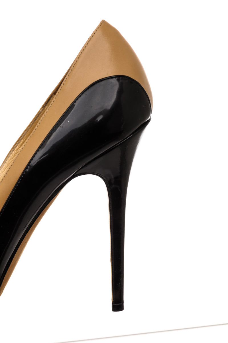 Jimmy Choo Black and Beige Patent Leather Platform Pumps Size 39