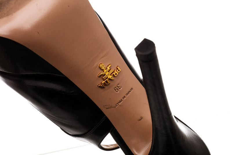 Prada Black Leather Open Toes Platform Sandals Size 39