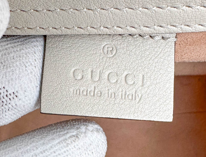 Gucci White Leather & Bamboo Handle Diana Mini Tote Bag