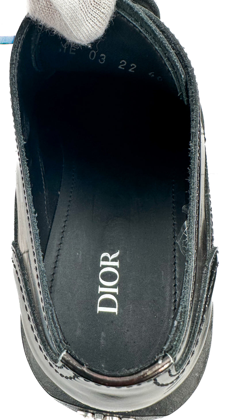 Men's Dior Metallic Silver Leather Loafers Size 40