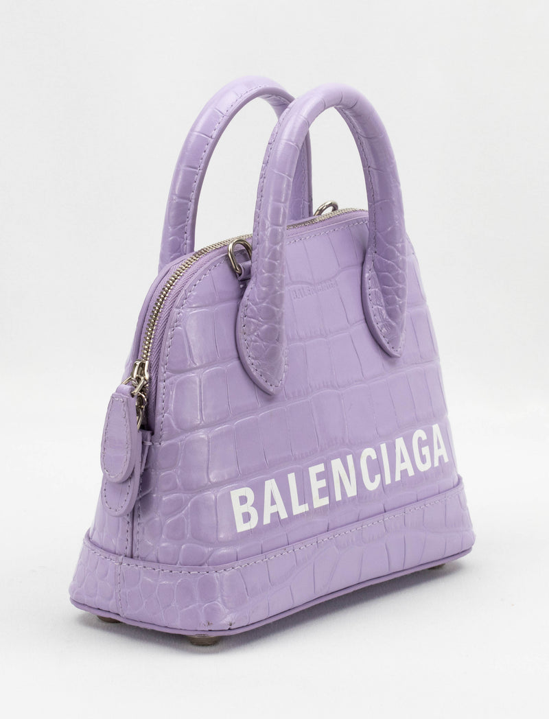 Balenciaga Purple Embossed Crocodile Leather Ville XXS Crossbody Bag