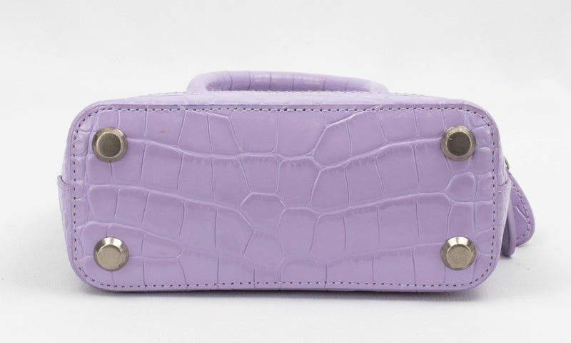 Balenciaga Purple Embossed Crocodile Leather Ville XXS Crossbody Bag