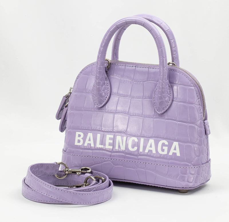 Balenciaga Purple Embossed Crocodile Leather Ville XXS Crossbody Bag
