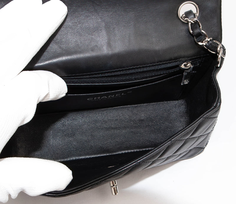 Chanel Black Lambskin Leather Mini Classic Single Flap Shoulder Bag