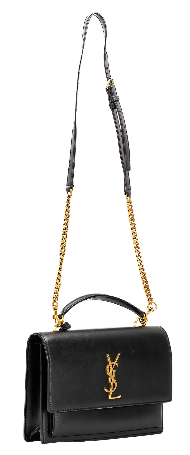 YSL Black Leather Medium Sunset Top Handle Shoulder Bag