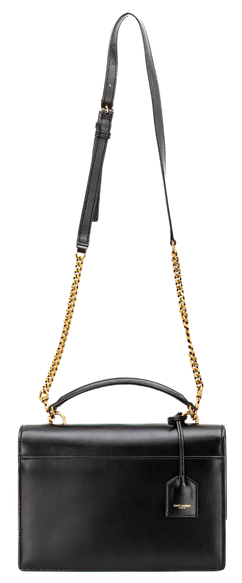 YSL Black Leather Medium Sunset Top Handle Shoulder Bag