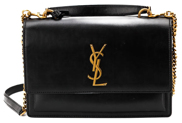 YSL Black Leather Medium Sunset Top Handle Shoulder Bag