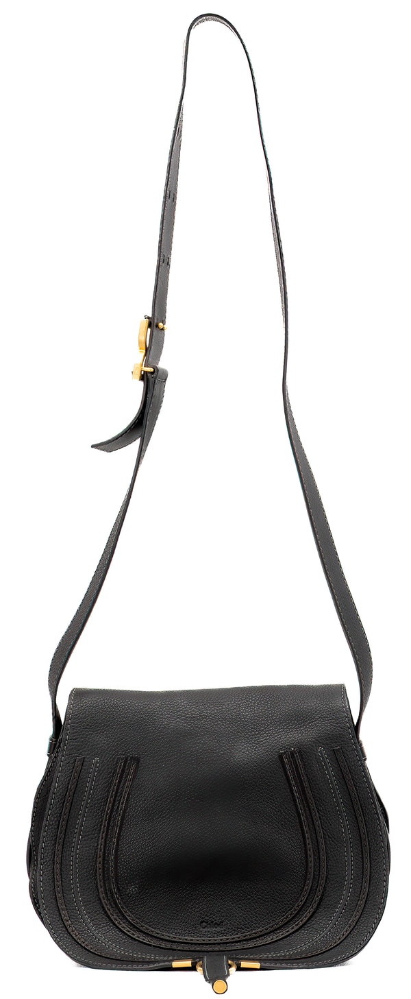 Chloe Black Leather Small Marcie Crossbody Handbag