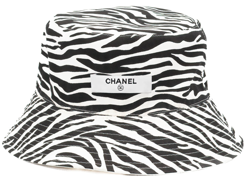 Chanel Black & White Zebra Pattern Cotton Lined CC Bucket Hat One Size