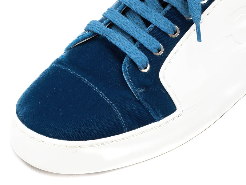 Chanel Blue/White Rubber and Velvet CC Trainer Low Top Sneakers Size 40