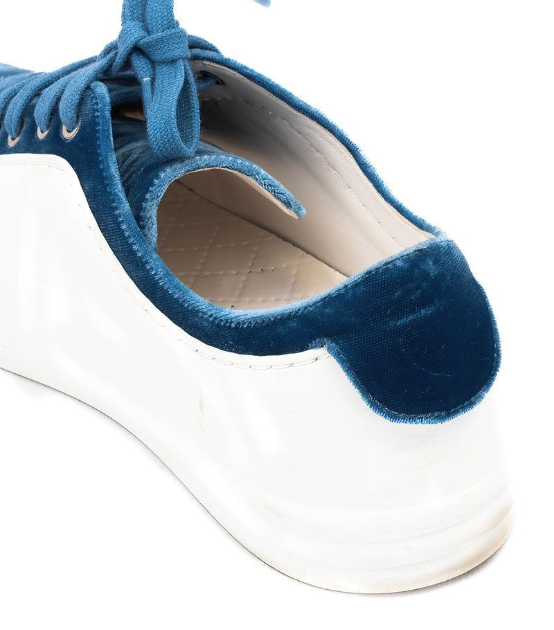 Chanel Blue/White Rubber and Velvet CC Trainer Low Top Sneakers Size 40