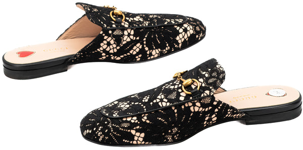 Gucci Black Princetown Lace Mules Size 38