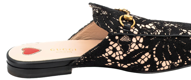 Gucci Black Princetown Lace Mules Size 38