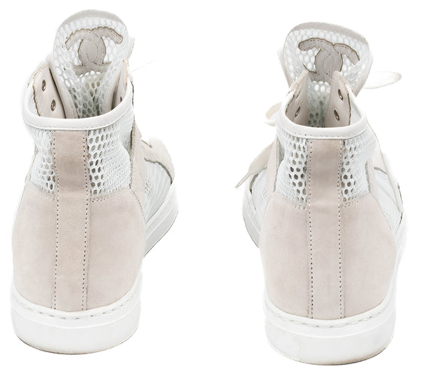 Chanel Beige & White Suede G30617 High Top Sneakers Size 38.5