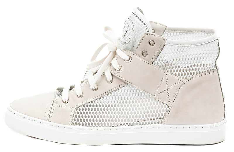 Chanel Beige & White Suede G30617 High Top Sneakers Size 38.5