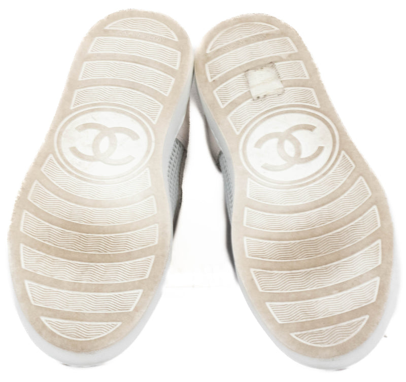 Chanel Beige & White Suede G30617 High Top Sneakers Size 38.5