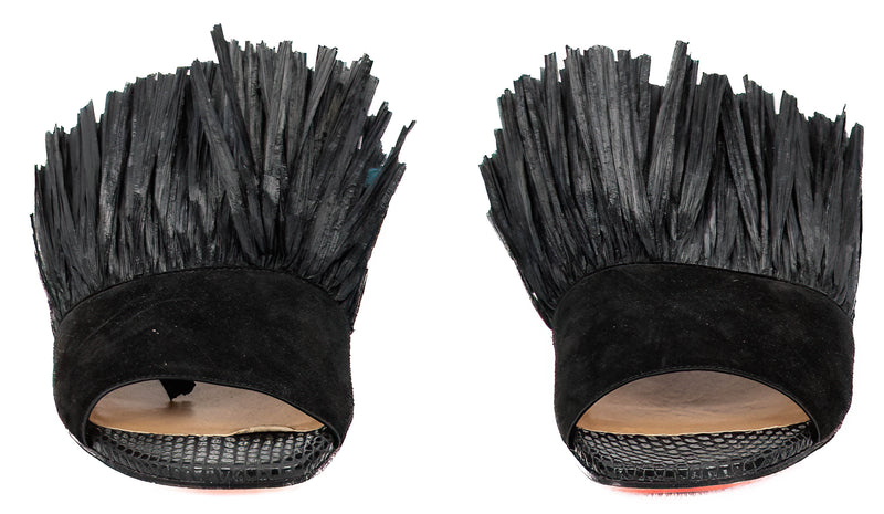 Louboutin Black Rafia & Suede Rafinani Flats Size 38