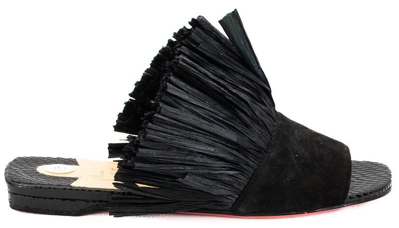 Louboutin Black Rafia & Suede Rafinani Flats Size 38