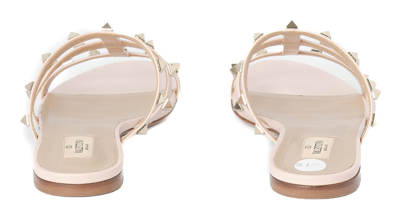 Valentino Water Rose Leather Rockstud Flat Slides Size 37.5