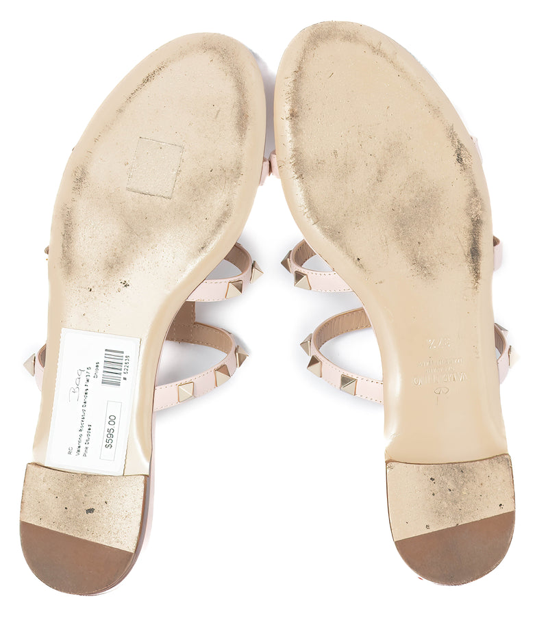 Valentino Water Rose Leather Rockstud Flat Slides Size 37.5